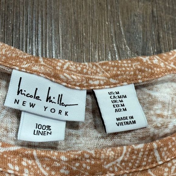 Nicole Miller Shirt Women's Medium Short Sleeve Pullover T-Shirt 100% Linen - Picture 3 of 5